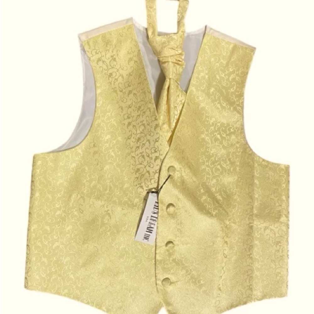 Kids Dream Yellow Embroidered Tiny Flower Pattern Vest and Tie Set Boys sizes